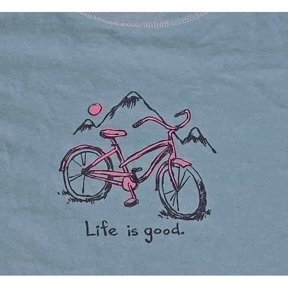 Life Is Good Women's Bike Mountain Sunrise Crusher Tee Sky‎ Blue L - Picture 4 of 8